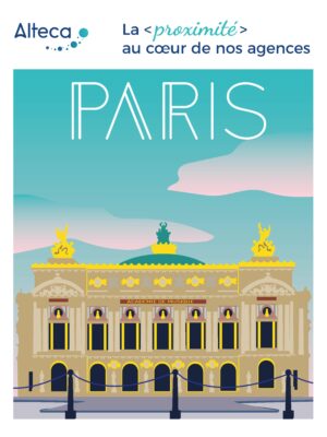 Illustration représentant la ville de Paris et son opéra, proche de l'agence parisienne d'Alteca